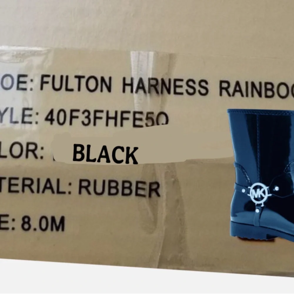 Michael Kors Black Fulton Harness Rain Boots Size 8